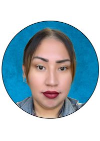 Portrait of a person on blue background.