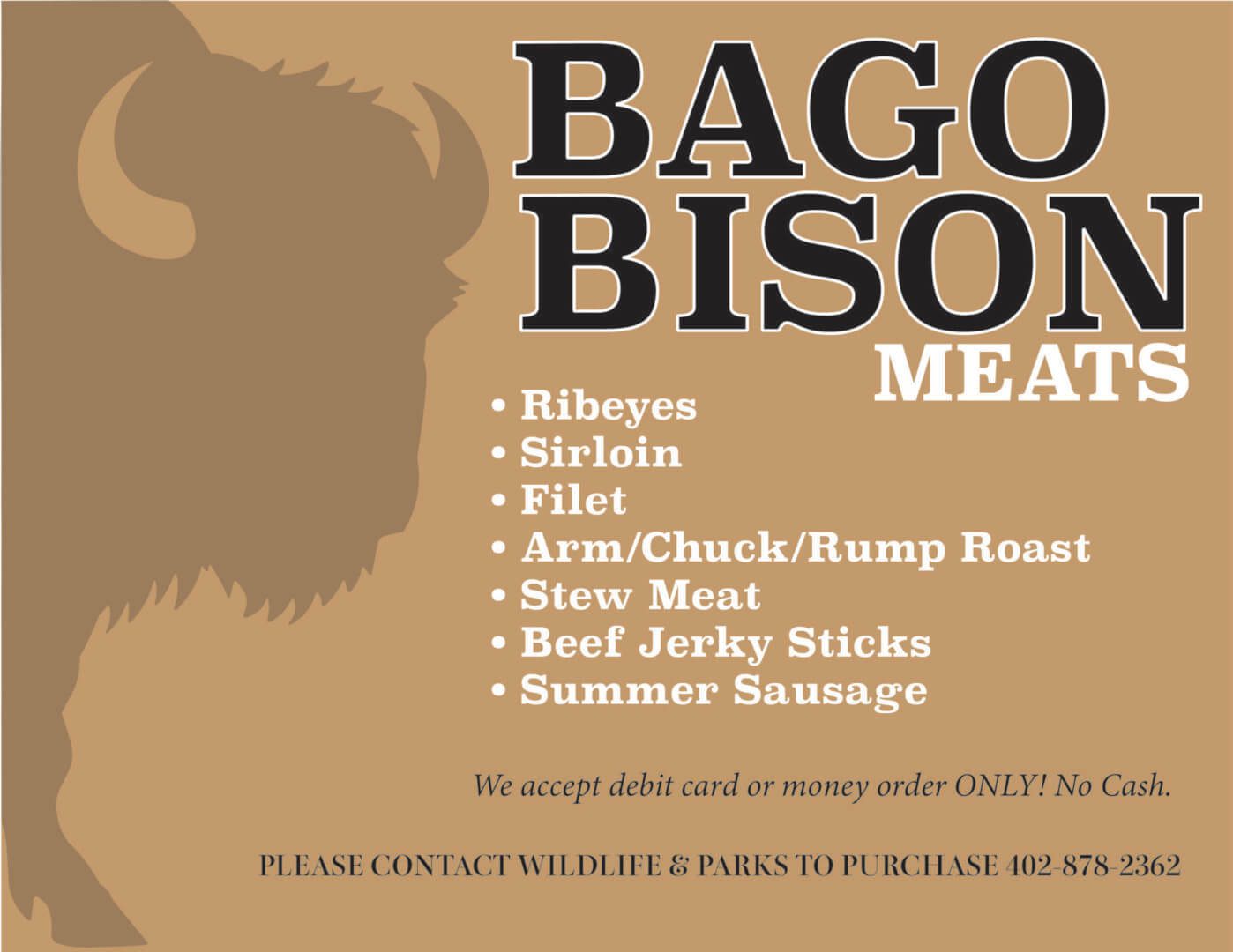Bison meats list and purchase information.